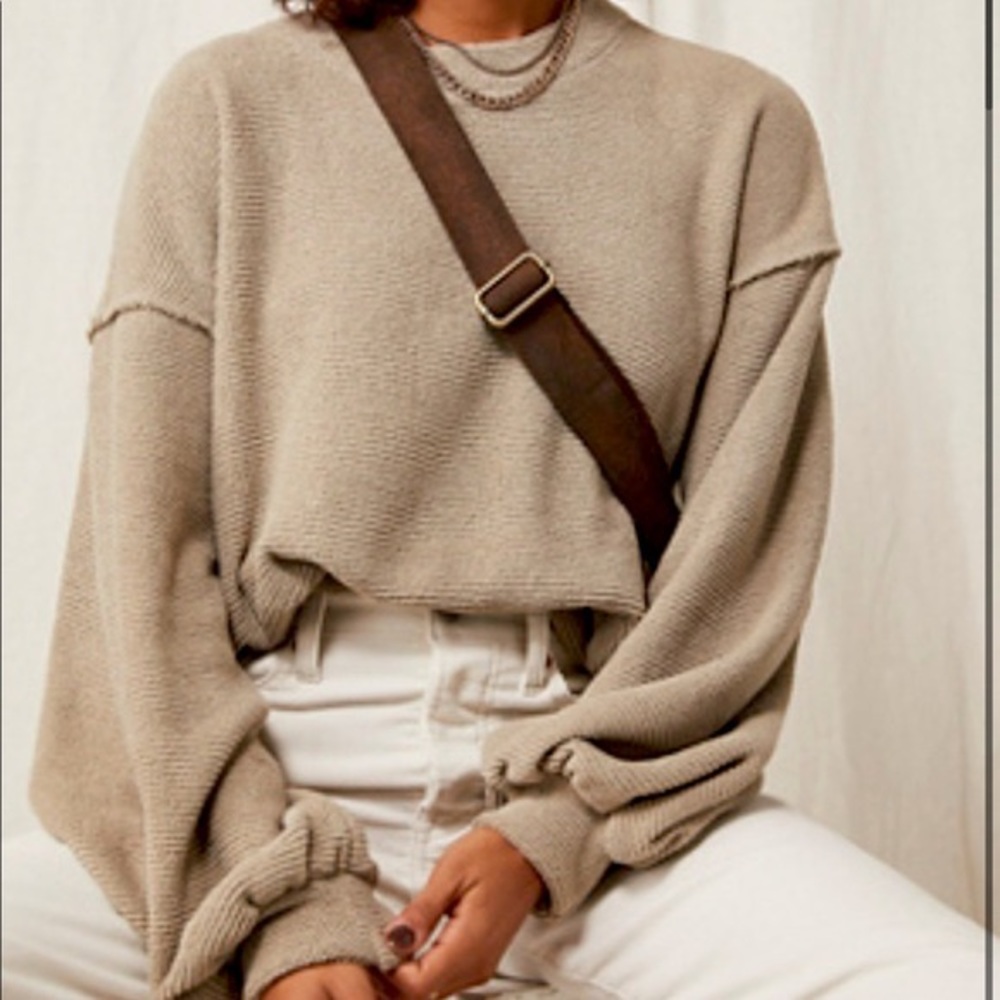 Free People Oversized Knit Sweater in Beige